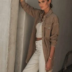 WORUI Yaxley Corduroy Long-Line Jacket In Sand Tops