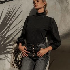 GINGER G Clarice Button Back Detail Top In Black - FINAL SALE