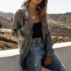 SINA Outerwear Emmeline Cable-Knit Cardigan In Grey - FINAL SALE