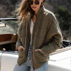 ODDI Acid Wash Quilted Bomber Jacket In Blue Denim