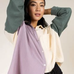 FUN 2 FUN Kristin Button Down Top In Lavender