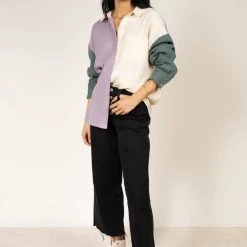 FUN 2 FUN Kristin Button Down Top In Lavender