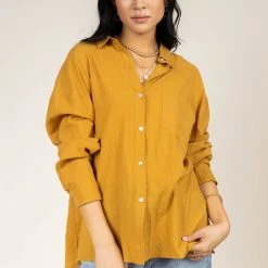 FUN 2 FUN New Arrivals Larissa Button Down Blouse In Mustard