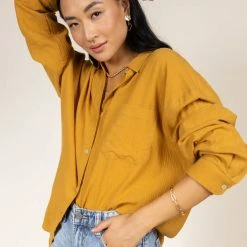 FUN 2 FUN New Arrivals Larissa Button Down Blouse In Mustard