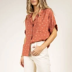 FUN 2 FUN New Arrivals Melanie Button Down Top In Rust