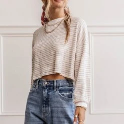 GINGER G Long Sleeve Othello Striped Crop Top - FINAL SALE
