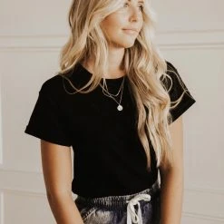 WELLMADE INC Selena Rolled Sleeve Tee In Black Tops