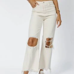 Plastic New Arrivals Vervet Charlie Distressed Denim In Ivory