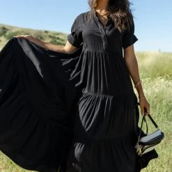 Fore Collection PREORDER - Amanda Tiered Dress In Black New Arrivals