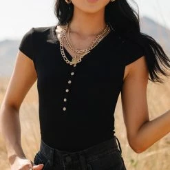 DRESS FORUM Bohme Essentials Ribbed Cap Sleeve Bodysuit In Black