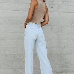 SINA Tees & Tanks Asymmetrical Mock Neck Tank In Cream