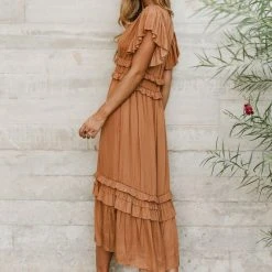 WORUI Willa Ruffle Dress In Burgundy Top Sellers