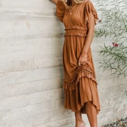 WORUI Willa Ruffle Dress In Burgundy Top Sellers