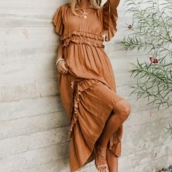 WORUI Willa Ruffle Dress In Burgundy Top Sellers