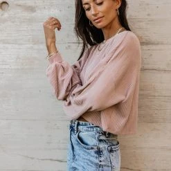 Tres Bien Albie Ribbed Top In Mauve