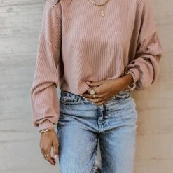 Tres Bien Albie Ribbed Top In Mauve