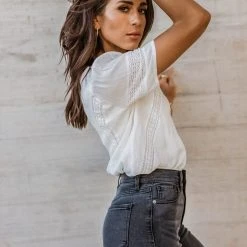 CONCEPT CLOTHING Adara Lace Detail Top In Ivory - FINAL SALE