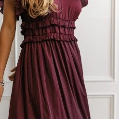 WORUI Willa Ruffle Dress In Burgundy Top Sellers