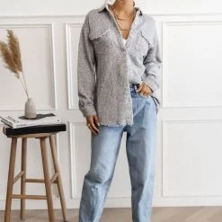 WELLMADE INC Chyler Shirt Jacket In Grey Outerwear