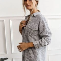 WELLMADE INC Chyler Shirt Jacket In Grey Outerwear