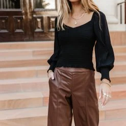 FUN 2 FUN Stefan Smocked Blouse In Black