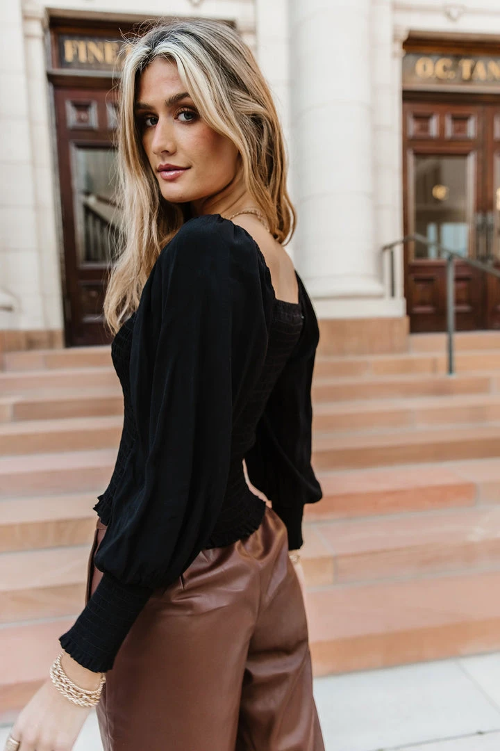 FUN 2 FUN Stefan Smocked Blouse In Black 5 FUN 2 FUN Stefan Smocked Blouse In Black