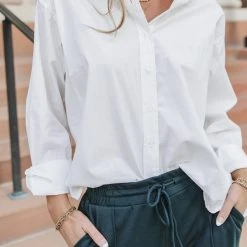 AARON & AMBER Kathryn Button Up Shirt In White Tops