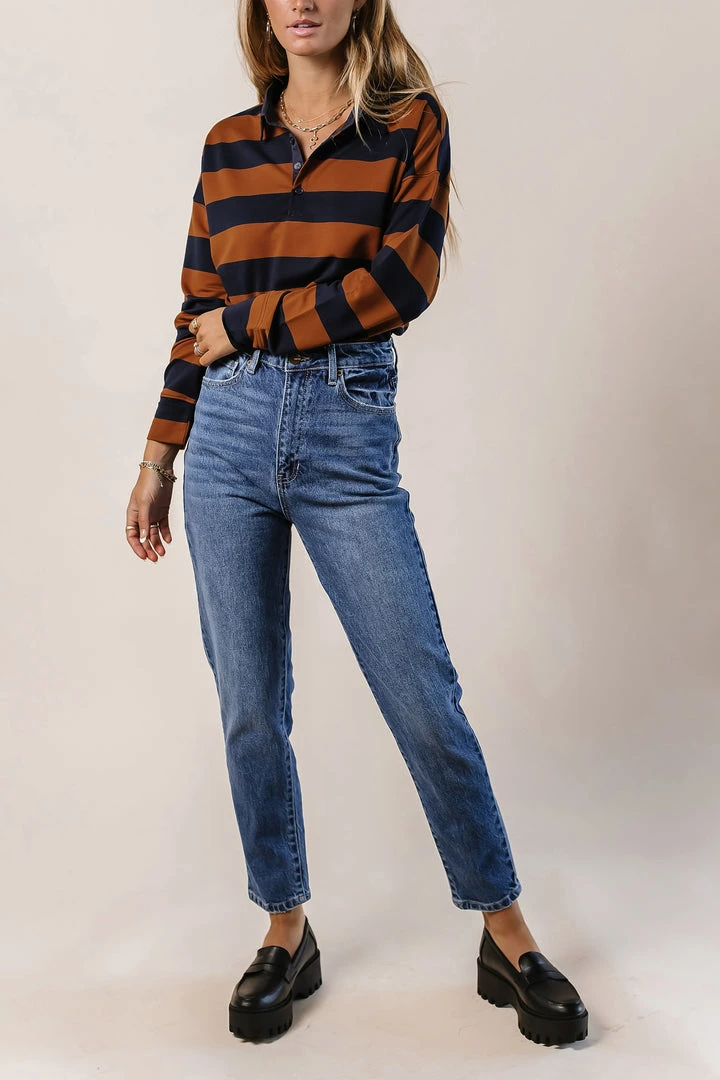 LIME N CHILI Rylan Rugby Stripe Top In Charcoal Tops 8 LIME N CHILI Rylan Rugby Stripe Top In Charcoal Tops