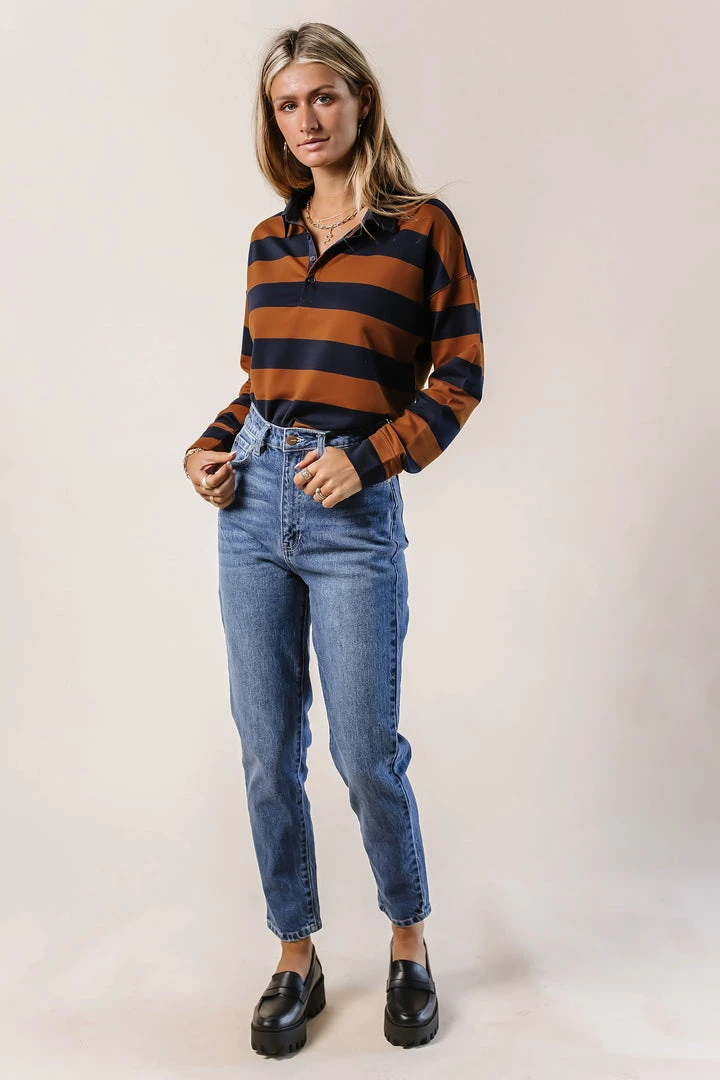 LIME N CHILI Rylan Rugby Stripe Top In Charcoal Tops 7 LIME N CHILI Rylan Rugby Stripe Top In Charcoal Tops