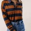 LIME N CHILI Rylan Rugby Stripe Top In Cognac 1 LIME N CHILI Rylan Rugby Stripe Top In Cognac