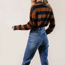 LIME N CHILI Rylan Rugby Stripe Top In Charcoal Tops 15 LIME N CHILI Rylan Rugby Stripe Top In Charcoal Tops