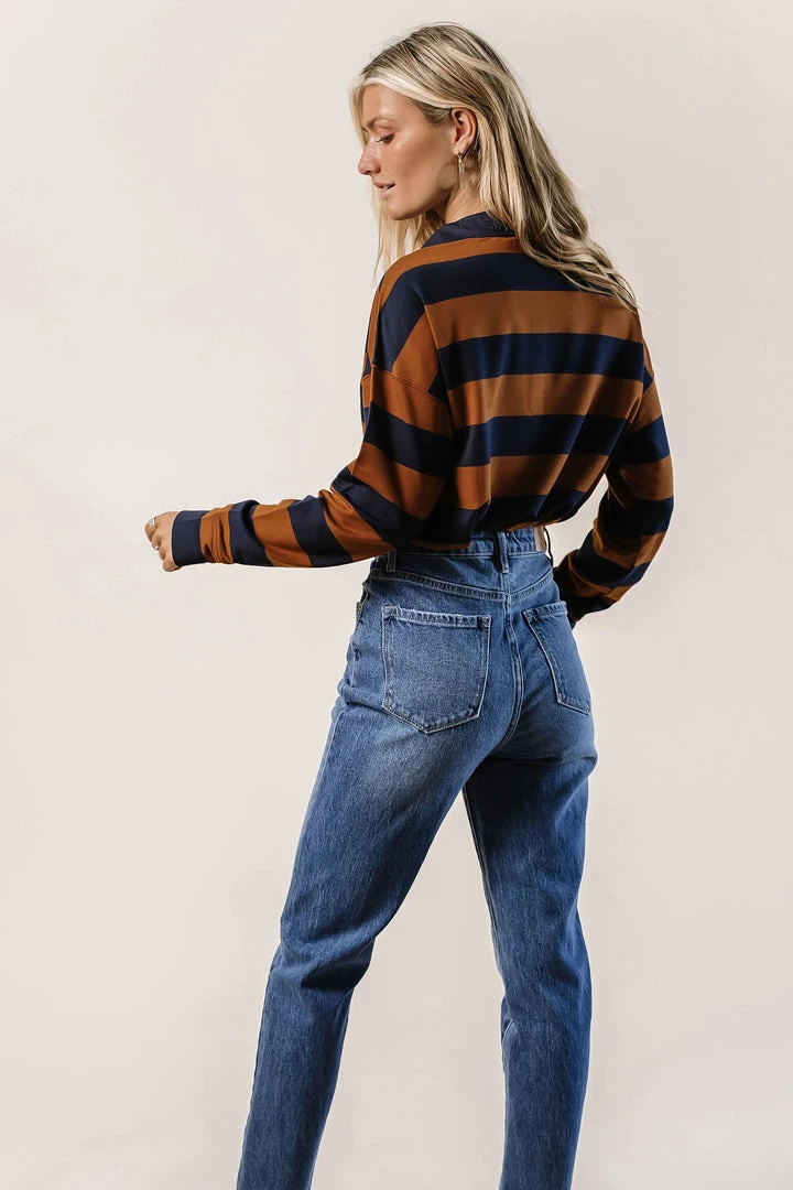 LIME N CHILI Rylan Rugby Stripe Top In Charcoal Tops 9 LIME N CHILI Rylan Rugby Stripe Top In Charcoal Tops