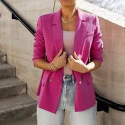 AARON & AMBER Romaine Blazer In Magenta Outerwear
