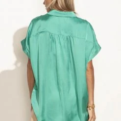 FUN 2 FUN New Arrivals Mary Button Down Top In Jade