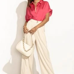 FUN 2 FUN New Arrivals Mary Button Down Top In Pink