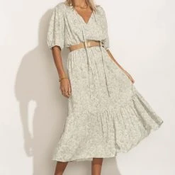 CALISTA Sutton Midi Dress In Blue Dresses