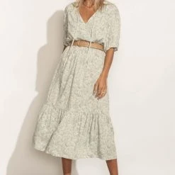 CALISTA Sutton Midi Dress In Blue Dresses