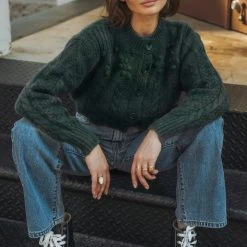 LISTICLE Yulia Cropped Cardigan In Emerald - FINAL SALE Sweaters